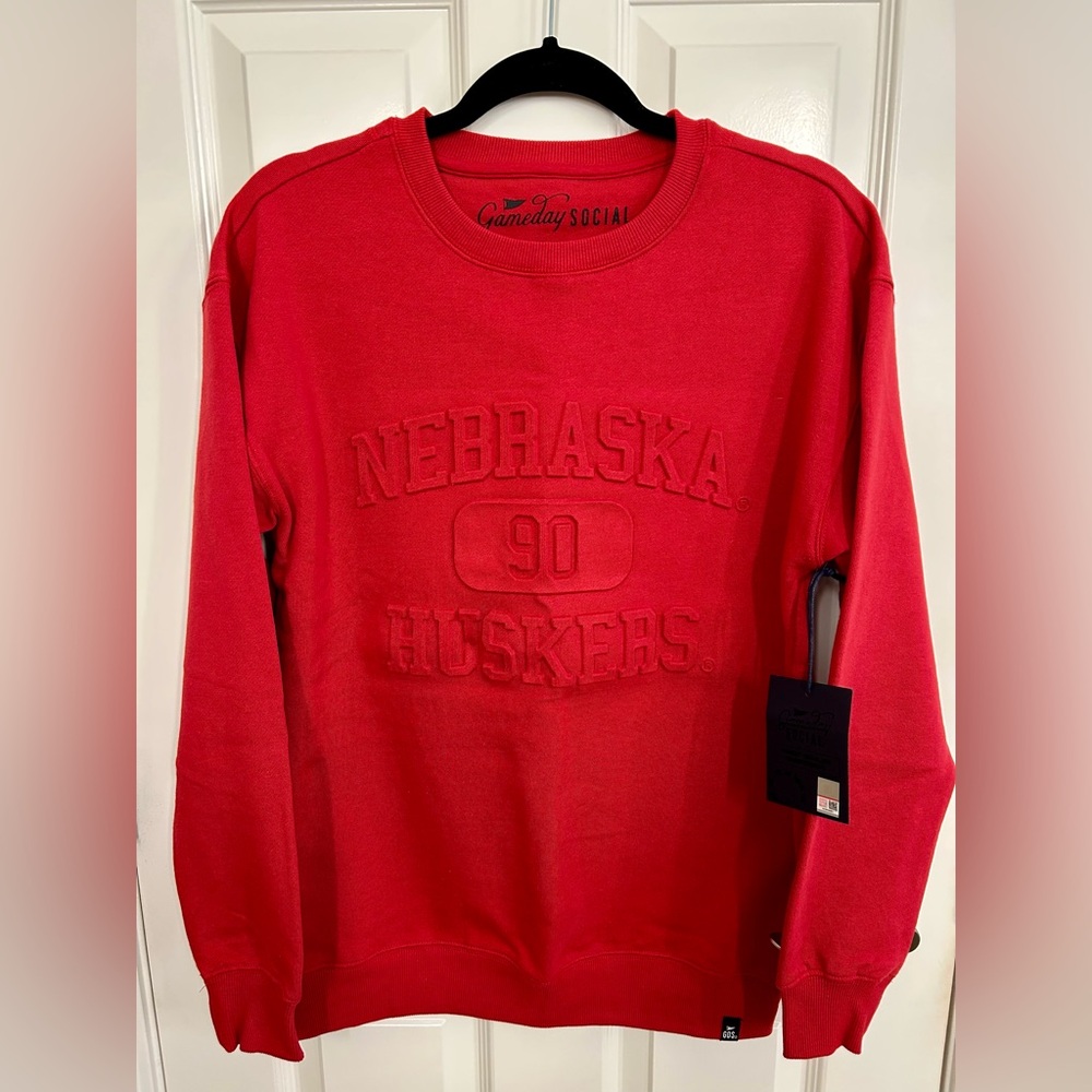 Gameday Social Vintage 81 Crew Nebraska Pullover Sweatshirt Embossed Red Medium